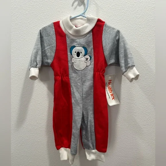 Vintage Healthtex Red and Gray Kids Footie with Koala 90s 9month turtleneck boy - Picture 1 of 6